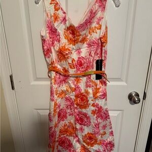 Jones New York Pink and Orange Floral Midi Dress